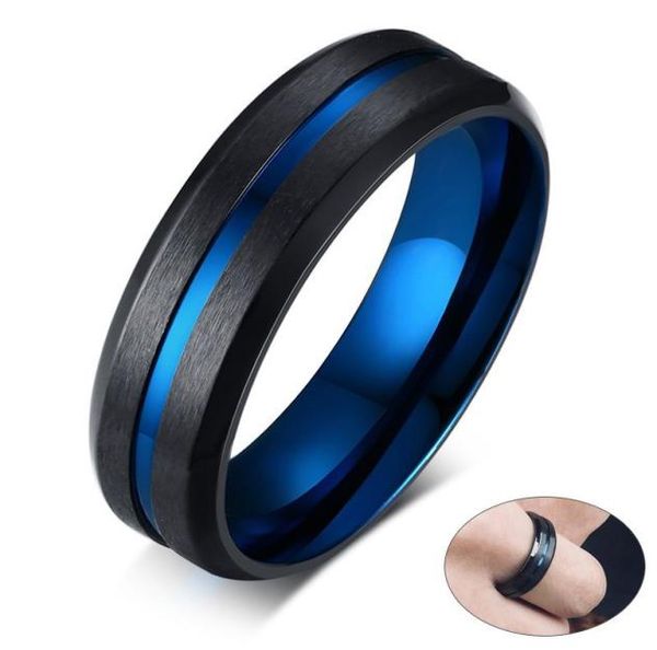 

unique thin blue line mens ring matte finished stainless steel anillo masculino gentleman gifts accessories jewelry6937488, Silver