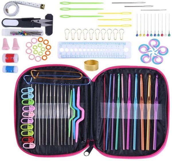

100pcs diy aluminum crochet hook knitting needles set with case handle knit weave craft yarn stitches sewing tools notions 6420243, Black