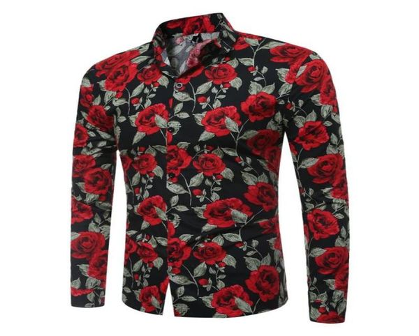 

spring floral printed shirt for men new fashion long sleeve flower mens shirts male slim fit casual men shirt5812453, White;black
