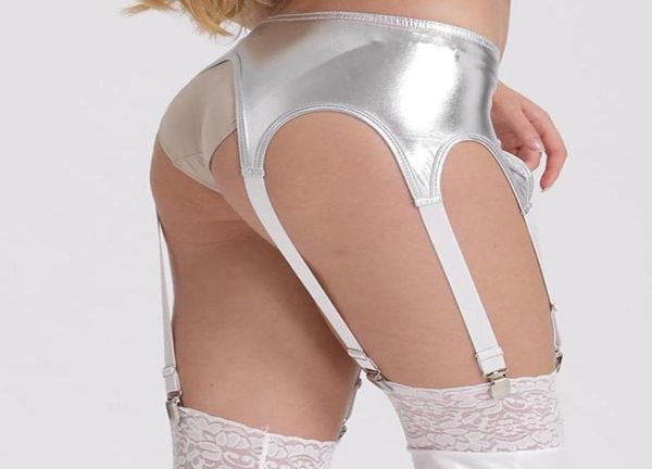 

wetlook pvc leather garter belt women silver black mixstyles harness shiny clubwear 2cm width 6 garter suspender belt7290765, Black;white