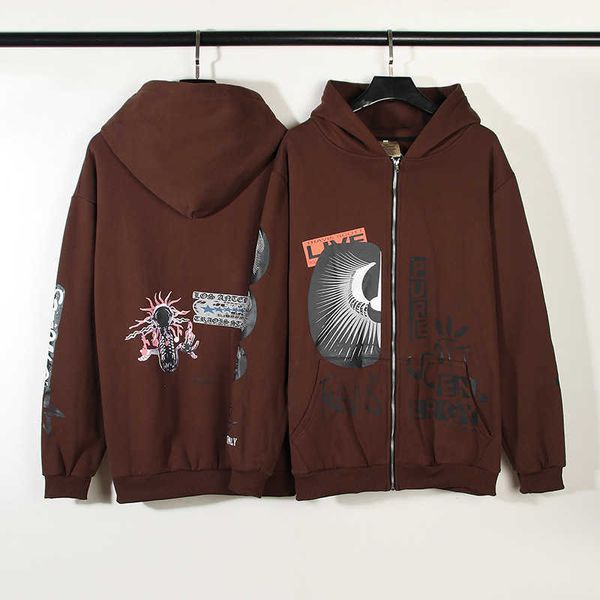 

men's fashion personality traeoviis spoof cartoon cartoon cactus print high street cardigan hoodie pure cotton coat, Black;brown