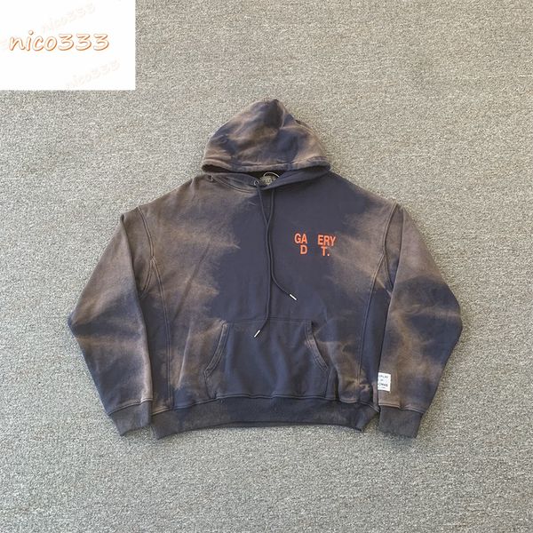 

23ss new ga depts tie dye do old orange letters cotton loose trend terry hundred mens and womens hooded sweatshirt, Black
