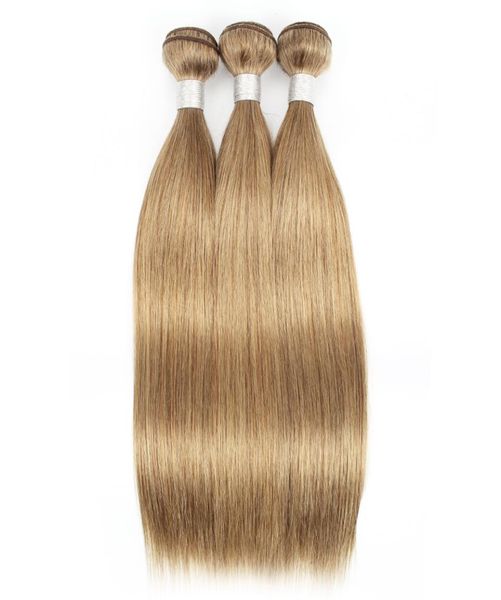 

kisshair 3 human hair bundles color 8 ash blonde brazilian remy double weft hair extension silky straight 95gpc5220192, Black