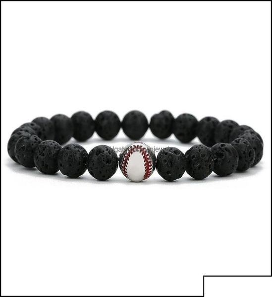

charm bracelets copper baseball ball charms strand bracelet 8mm black lava stone beads volcano diy essential oil diffuse dh27167920, Golden;silver