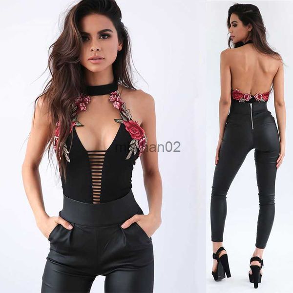 

jumpsuits rompers jumpsuit rompers 2018 hollow sleeveless slim black print bodysuit leotard personalized slim fit catsuit leotard hkd230814, Black;white