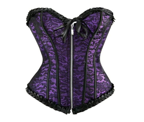 

vintage corsets and bustiers zipper front gothic floral overbust corset body trainer shapewear plus size s6xl5151521, Black;white