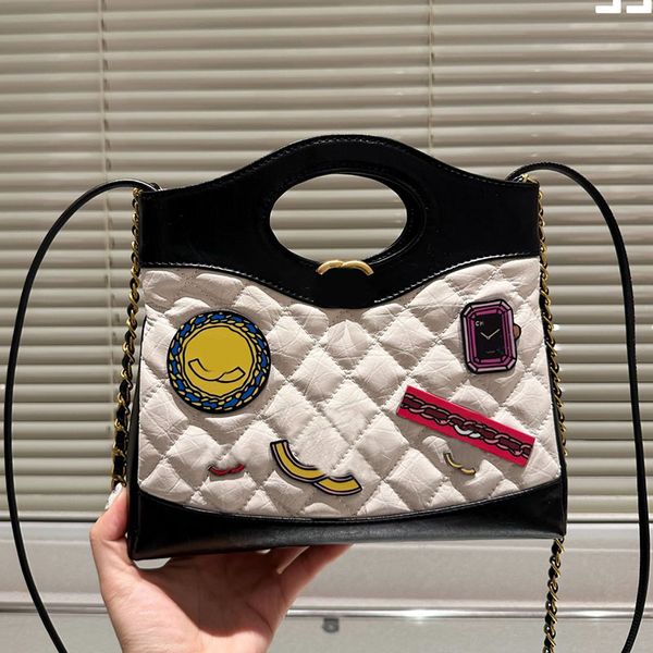 

women designer 31 bag with colorful cartoon appliques decorations aged gold metal hardware matelasse chain calfskin leather crossbody should