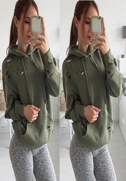 

whole fashion womens casual hoodied ripped hole sweatshirt pullover 5001314, Black