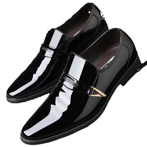 

dress shoes men leather slip on patent mens casual oxford shoe moccasin glitter male footwear pointed toe for op230812, Black