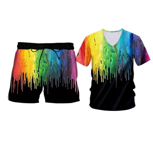 

men039s tracksuits mens summer tshirt shorts set black rainbow paint short sleeve hoodie gym sleeveless tank vest button 7434857, Gray