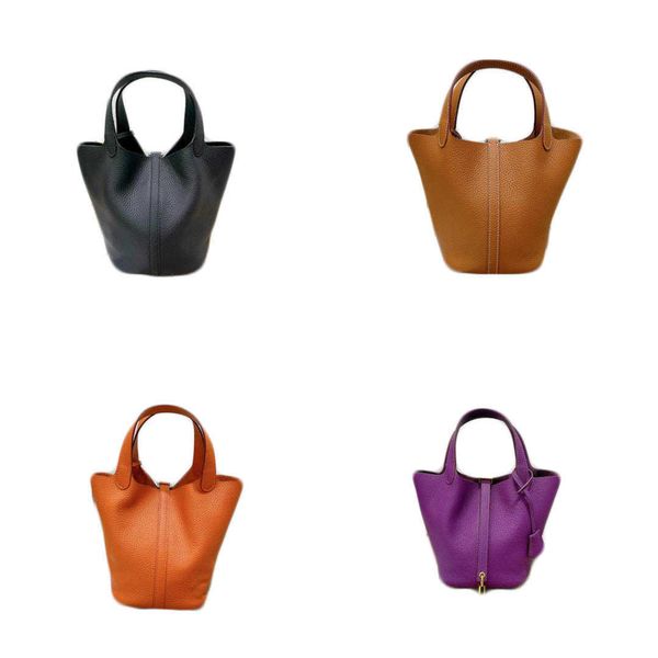 

bucket bags leather designer tote bag with lock handbag gold palladium hardware open simple bag women calfskin picotin 18 22 v66c