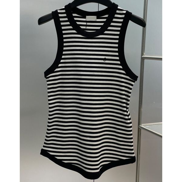 

8.14 fashion striped letter embroidery sleeveless slim tank women, White