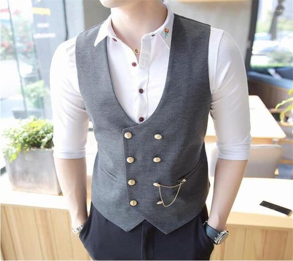 

men039s vests 2022 men doublebreasted vest designer slim sleeveless dress suit gray black fashion business casual3331055, Black;white