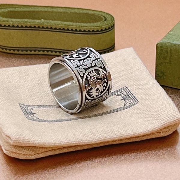 

designer ring luxury letter women's ggsity ring fashion trend classic jewelry old flower middle age couple anniversary gift, Silver