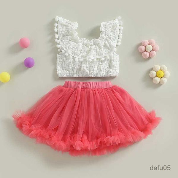 

clothing sets 2023-04-08 lioraitiin 0-5years toddler baby girl 2pcs fashion clothing set lace solid white shirt pink bow skirt r230814