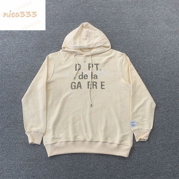 

23ss new ga depts reversible front and back letters khaki cotton loose trend versatile men and women hooded sweatshirts, Black