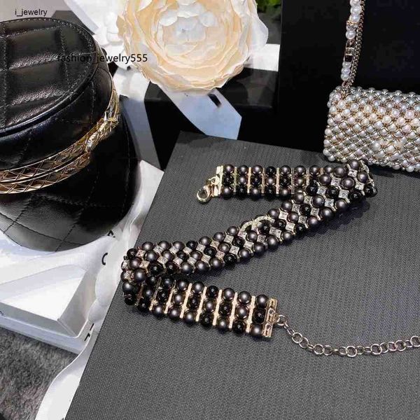 

chokers fashion brand chokers designer multi layered black pearl string necklace for women brass substrate jewelry including box preferred g, Golden;silver