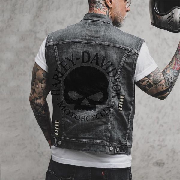 

men's vests denim vest spring and autumn urban youth print design leisure large size 230812, Black;white