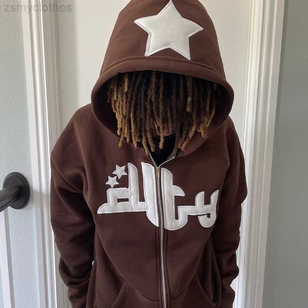

men's hoodies sweatshirts men star letter print hoodie fashion zip up long sleeve oversized jacket coat harajuku gothic hooded sweatshi, Black