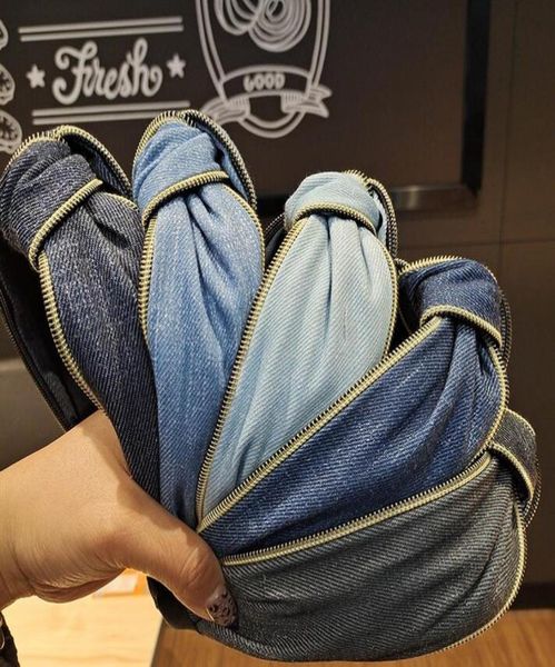 

designer blue cowboy headbands luxury wide bow zipper pure colour headband sports fitness headband elastic hair accessories7127739, Silver