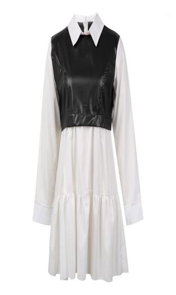 

casual dresses 2022 style women fashion shirt dress ladies pu leather patchwork high waisted long sleeve plus size sxxl3594667, Black;gray