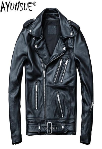 

ayunsue cow genuine leather jacket men short sheepskin coat men leather jackets motorcycle chaqueta cuero hombre kj19166203367, Black