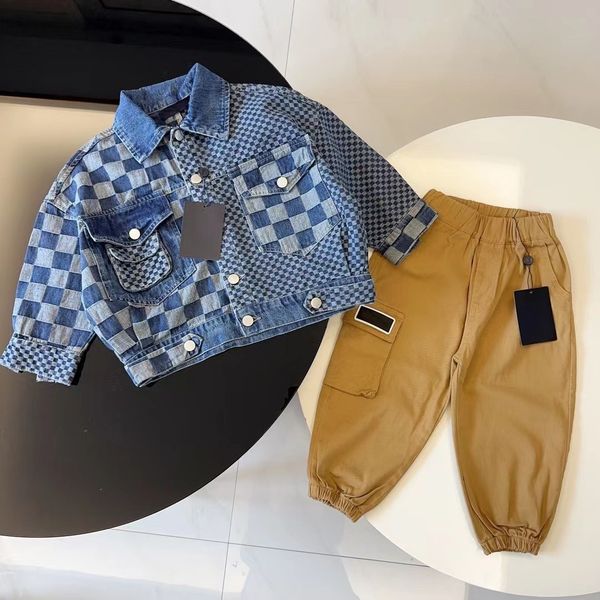 

baby designer two piece set kid jacket boy girl denim kids clothes long sleeved pants classic stripe design summer spring autumn luxury clot, White