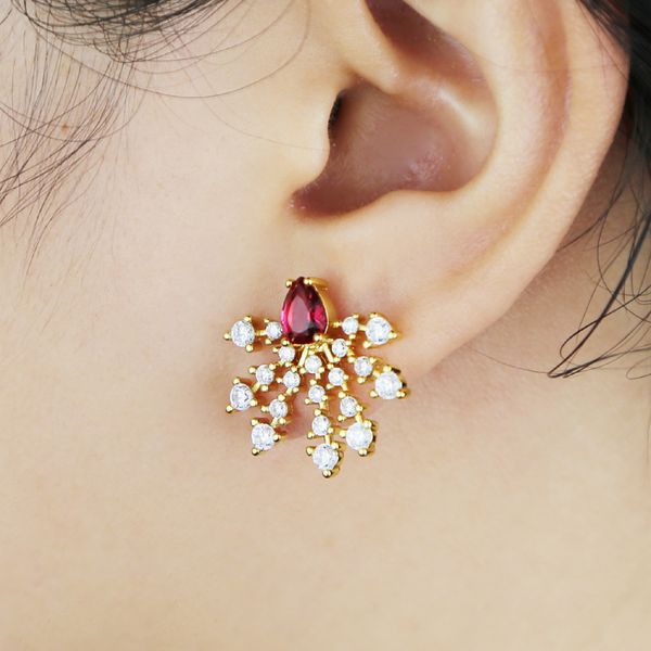 

big green red water drop zircon snowflake shape earrings full iced out bling pave cubic zircon cz fashion hip hop women lady festival gift j, Golden