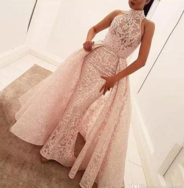 

yousef aljasmi high neck over skirt evening formal dresses 2021 lace applique dubai arabic mermaid occasion prom dress with detach8780678, Black