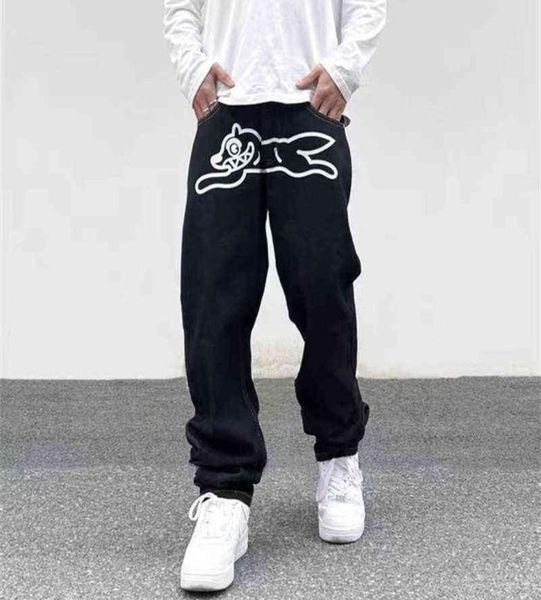 

2022 ropa dog print streetwear men hip hop baggy jeans pants y2k clothes straight loose goth denim trousers pantnes vaqueros t22073214279, Blue