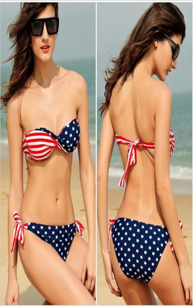 

summer lady pushup padded usa bikinis boho american flag fringe tassel bandage bathing suits swimwear 5520089, White;black