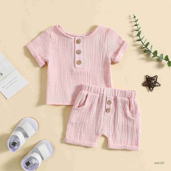 

clothing sets 2pcs toddler baby boy summer clothing short sleeve solid crew neck shorts casual clothes 0-3years r230814, White