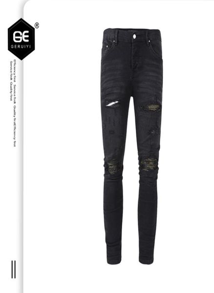 

mens jeans washed with holes patch sanded pants european and american fashion leisure slim2152816, Blue