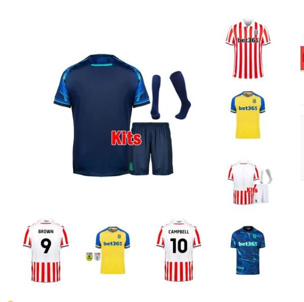

23 24 stoke city mikel campbell soccer jerseys smith fletcher powell brown clucas home brown 2023 2024 lewis baker baker men kids kit footba, Black;yellow