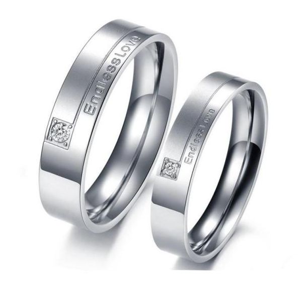 

couples promise rings quotendless lovequot men women039s stainless steel engagement wedding band with shiny cz crystal inla8400806, Silver