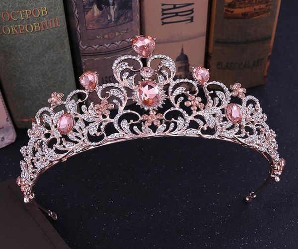 

baroque bridal hair accessories wedding tiara crown red green blue princess crown for girls crystal headband headpiece jewelry5546967, Golden;white