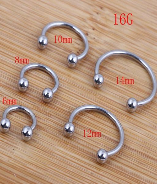 

nose ring 100pcslot mix 68101214mm stainless steel body jewelry horseshoe ring3468945, Silver