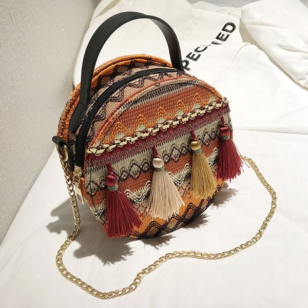 

evening bags bag female korean version of the hundred with crossbody chic harajuku ethnic wind round bag chain girl small satchel 230814