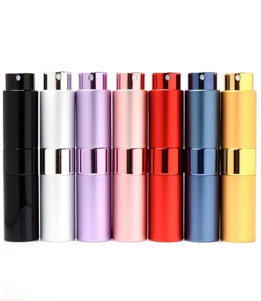 

8ml 15ml mini portable aluminum telescop refillable perfume bottle with atomizer empty parfum case with gift boxes for travel7372222