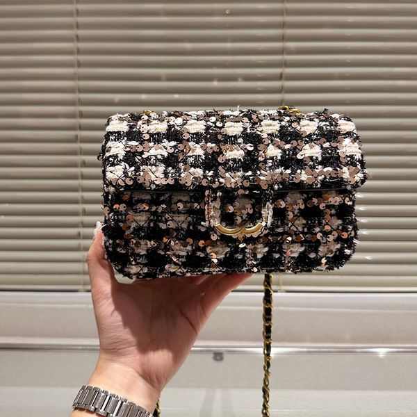 

stylish womens shoulder bag wool tweed flip hardware metal buckle sequin luxury handbag matelasse chain crossbody bag designer underarm bags