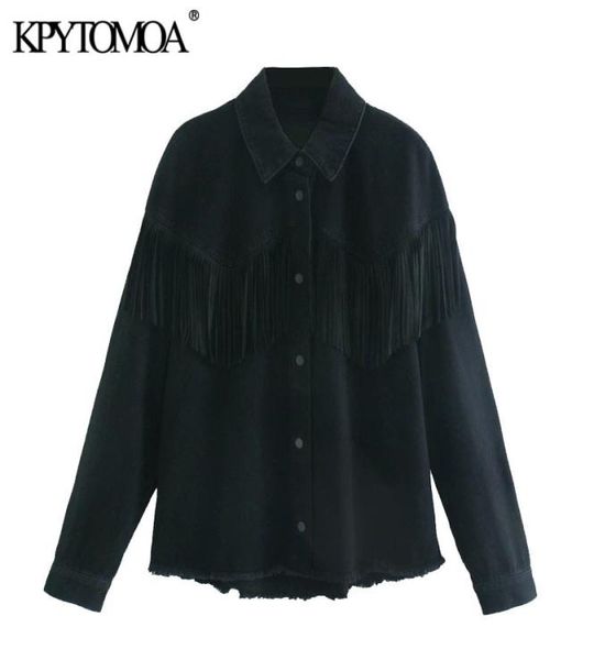 

women fashion fringe trims loose denim jacket coat vintage long sleeve frayed tassel female outerwear chic 2104162949992, Black;brown