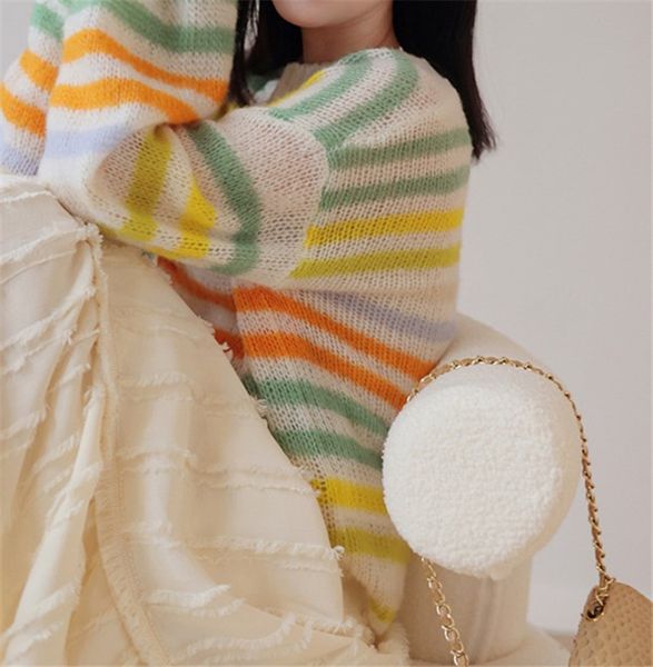

women's sweaters colorblock chevron pattern fluffy knit sweater, White;black