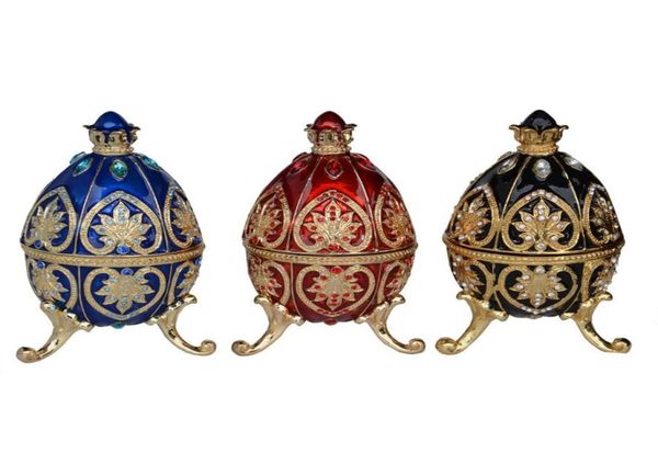 

vintage decoration faberge egg bejeweled trinket box metal jewelry box crystal bling jewelry storage birthday gifts collectibles251462957, Black;white