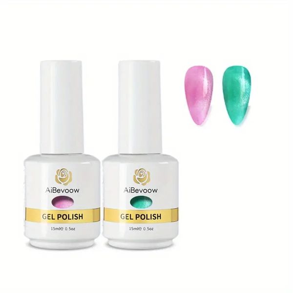 

2pcs aibevoow platinum cat magnetic gel nail polish, soak off glossy gel polish, for home spa, salon nail art diy