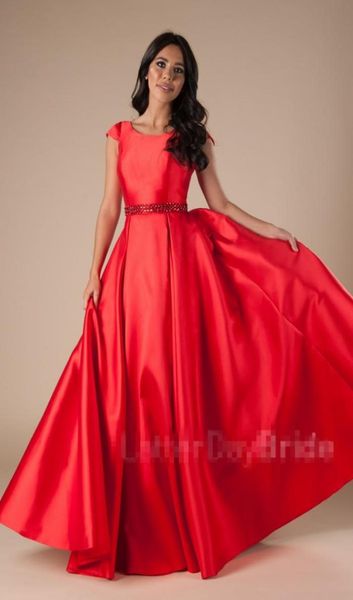 

new long red aline modest pom dresses with sleeves pockets satin simple elegant teens girls formal prom party gowns custom made f7582077, Black