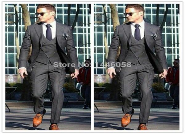

2017 italian custom made gentleman charcoal wedding prom men suits morning tuxedos groom business suit jacketpantsvesttie a0018143860, Black;gray