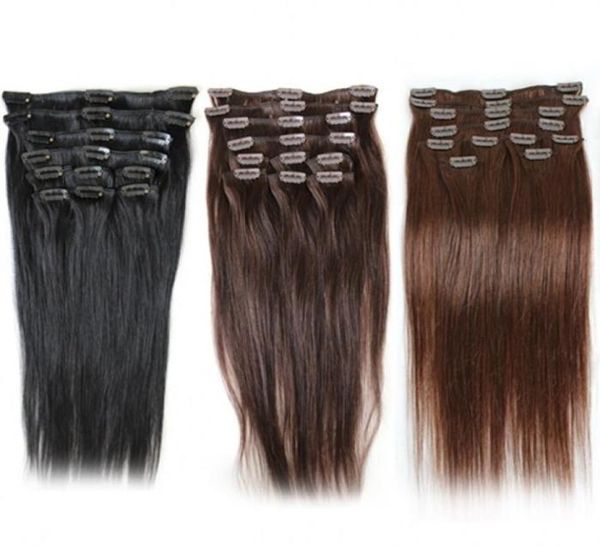 

greatremy brazilian clip in human hair extensions staight 124 120gset remy hair weft 20quot 24quot clip in hai6659657, Black