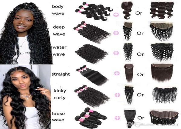 

meetu body straight water loose deep extensions natural color kinky curly human hair bundles with lace frontal closure 44 13x4 fo1792902, Black
