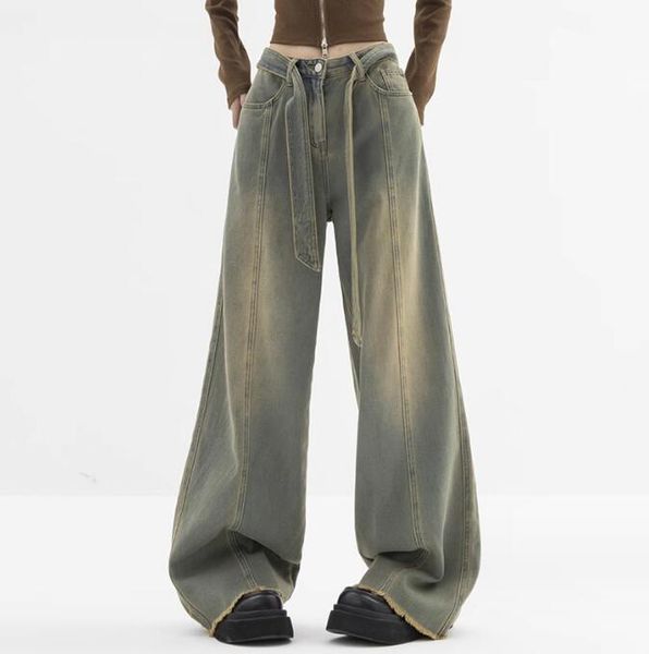 

autumn winter fashion women jeans wide leg punk loose casual long trousers denim cargo baggy pants femme streetwear, Blue
