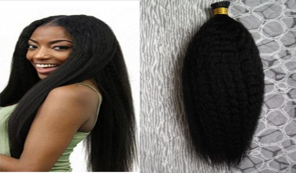 

coarse yaki i tip hair extensions 100gstrands 100 unprocessed virgin brazilian hair kinky straight pre bonded capsules hair exte4519541, Black